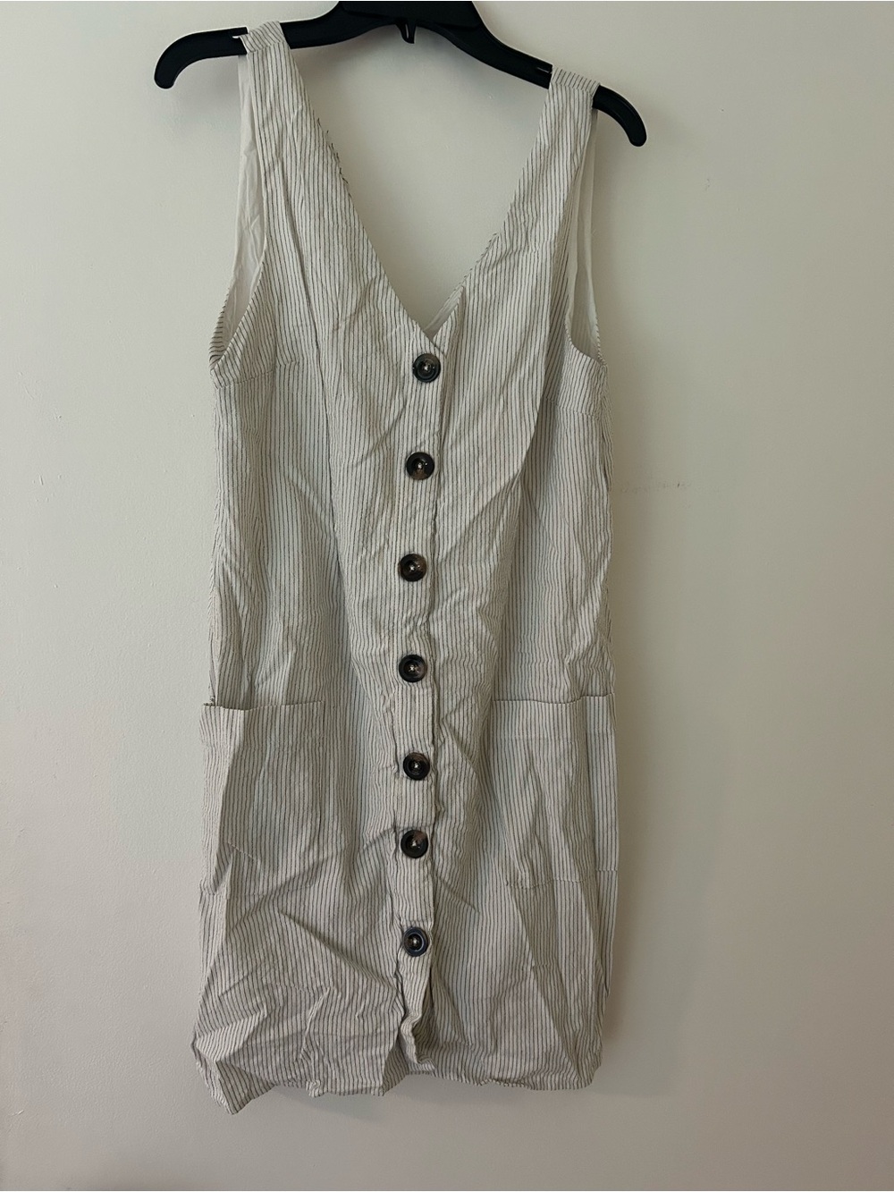 Striped Button-Front Mini Dress in White